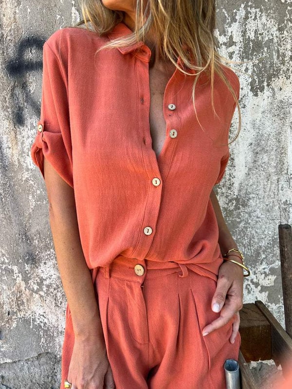 Casual Linen Lapel Shirt Suit