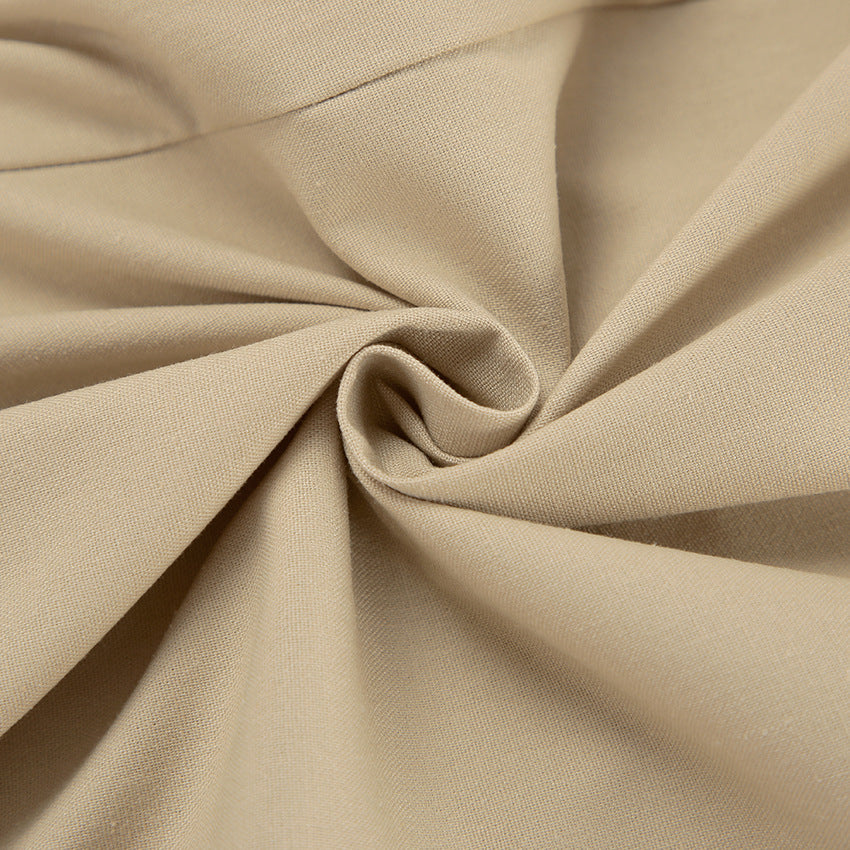 Fashion Khaki Shoulder Cotton And Linen Vest & Trousers Two-Piece Set