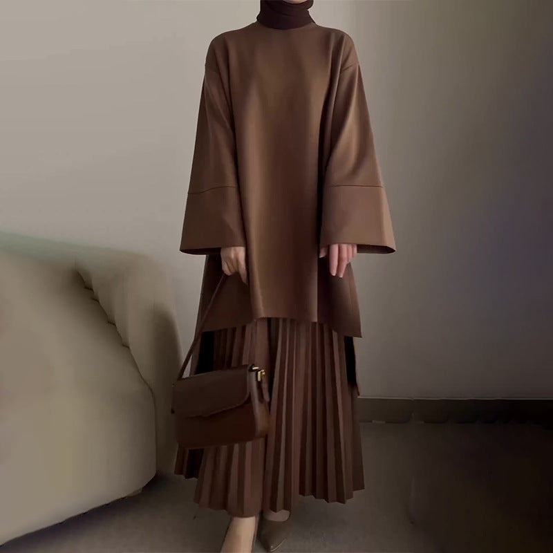 Stylish Solid Color Casual Top & Skirt Set