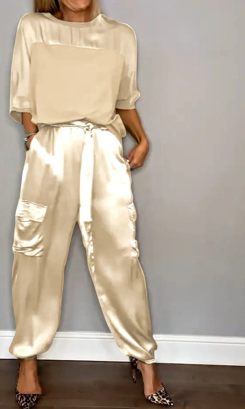 Fashionable Half-sleeved Top & Pants Two-piece Set