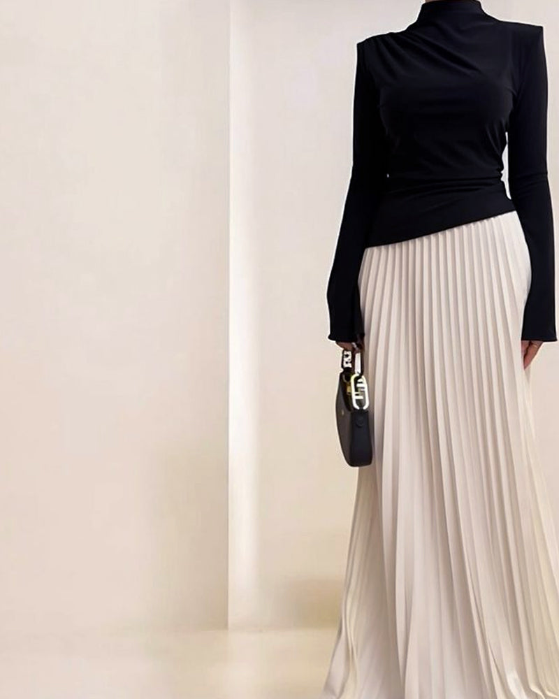 Elegant Tops & Pleated Skirt Two-Piece Set