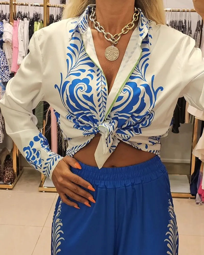 Fashion Positioning Print Shirt & Pants Two-piece Set