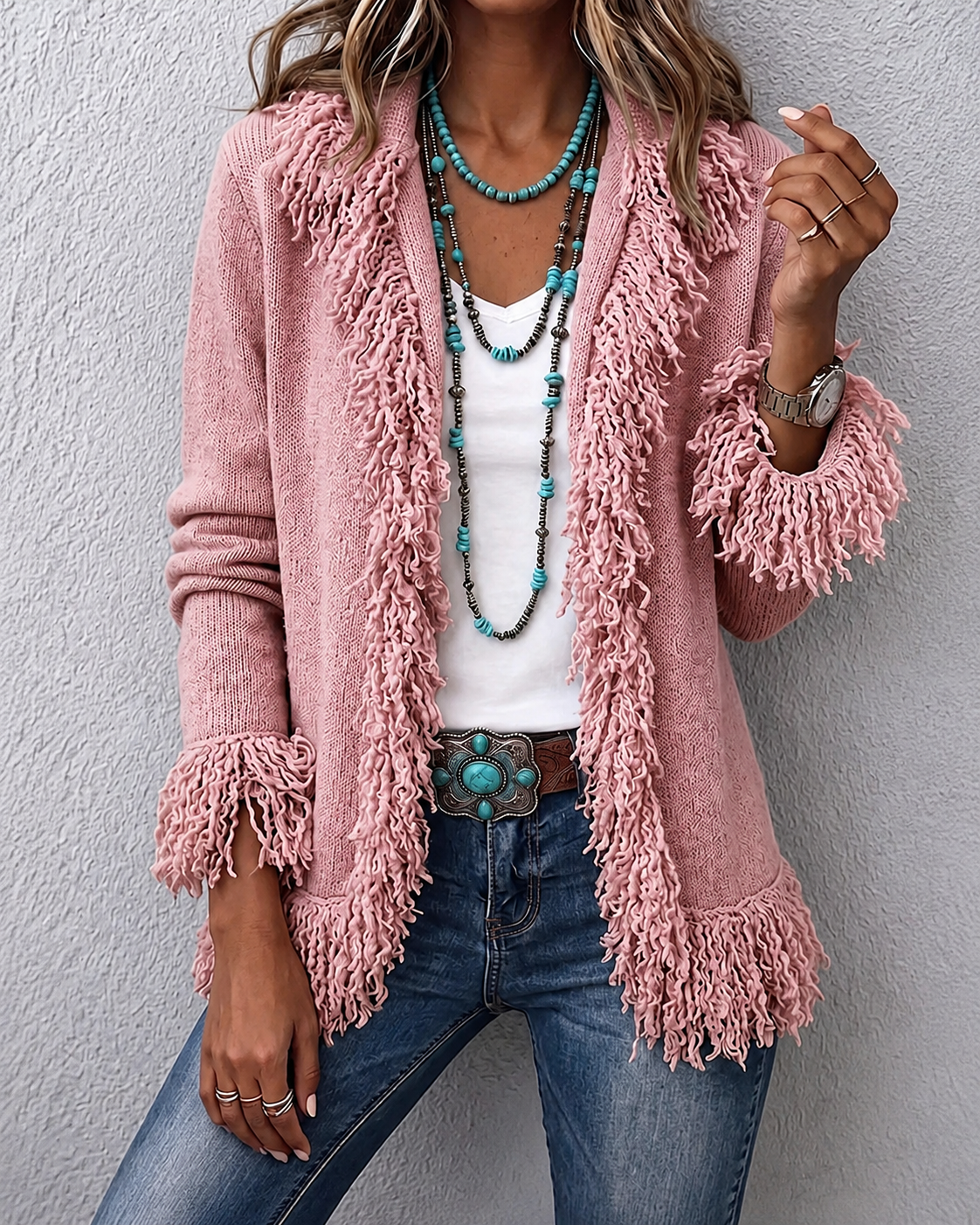 Boho Fringe Open-Front Cardigan