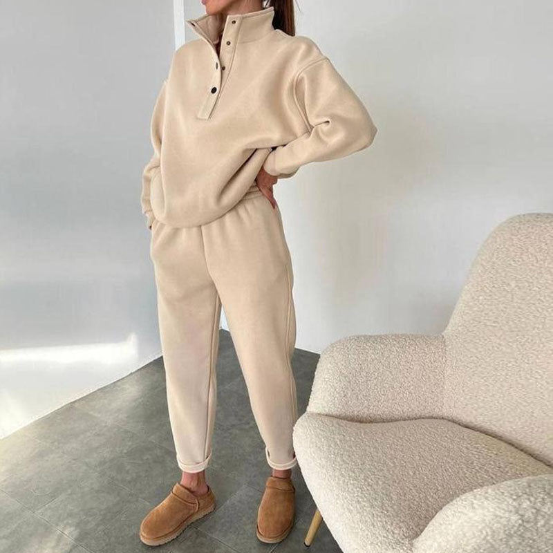 Fashion Buttons Stand Collar Two-pieces Set