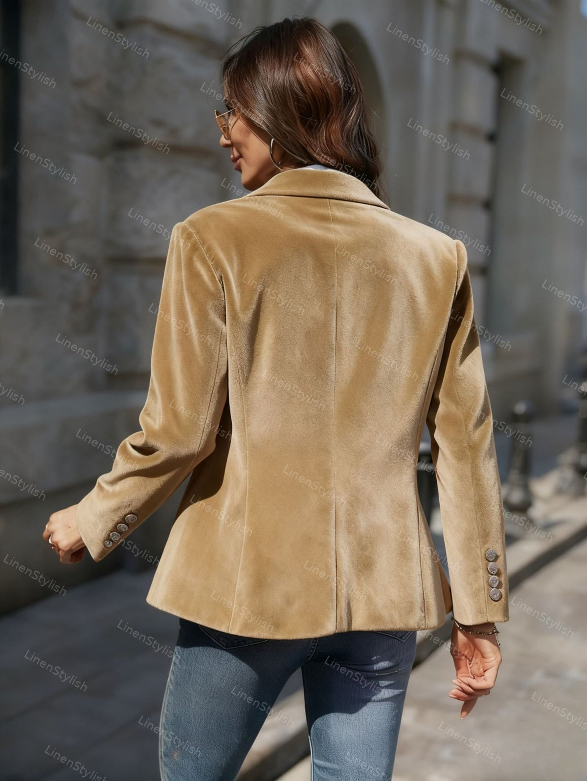 Gold Velvet Slim Fake Pocket Suit