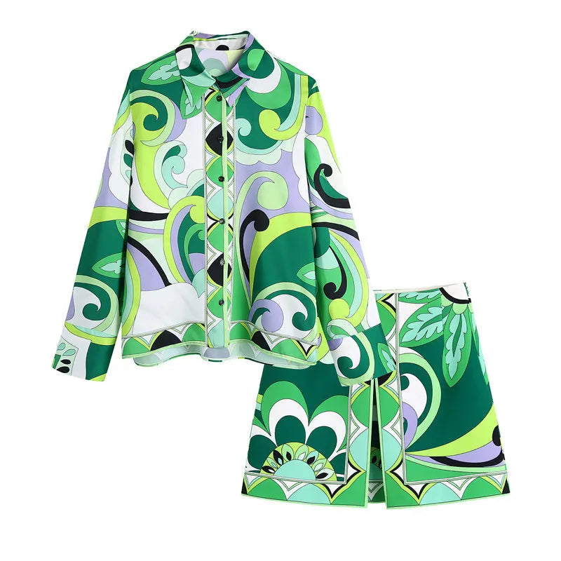 Fashion Print Lapel Shirt Suit