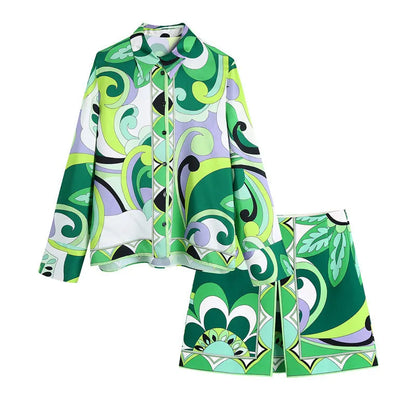 Fashion Print Lapel Shirt Suit