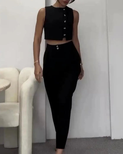Fashion Solid Color Vest & Pants Two-piece Set