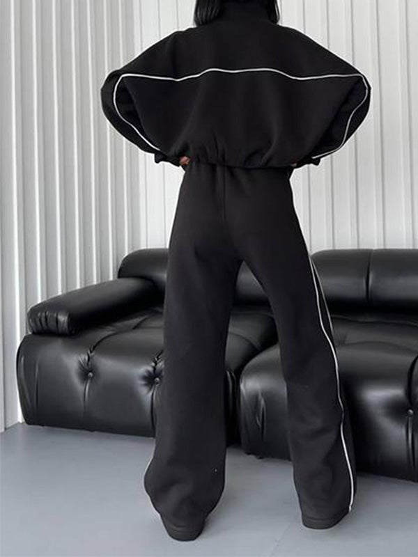 Stylish Striped Turtleneck Long-Sleeved Hoodie & Pants Two-Piece Set