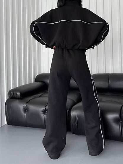 Stylish Striped Turtleneck Long-Sleeved Hoodie & Pants Two-Piece Set