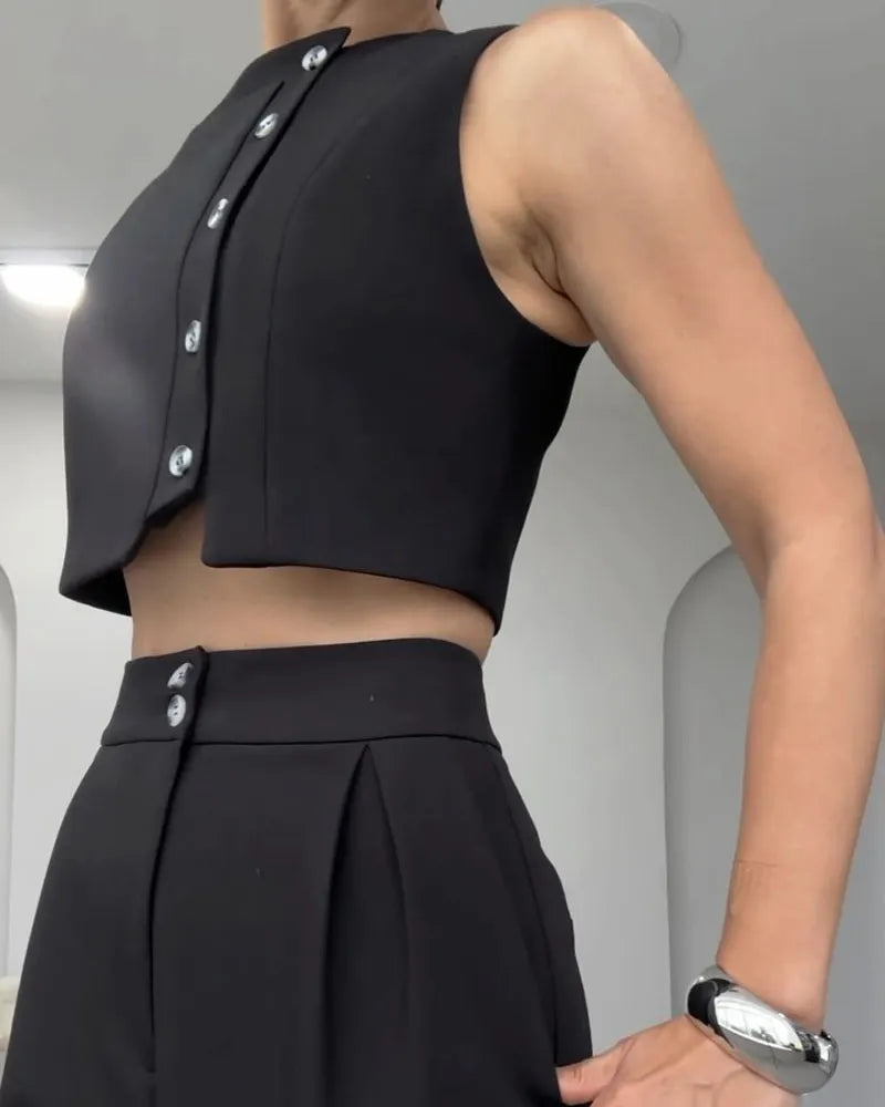 Fashion Solid Color Vest & Pants Two-piece Set