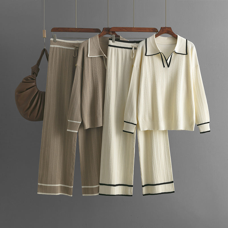 Stylish Lapel Contrast Color Casual Two-Piece Set