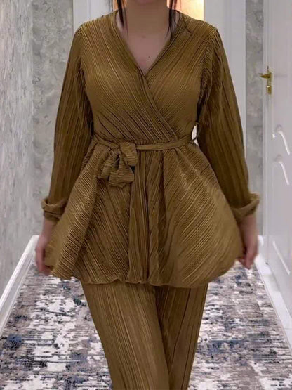 Casual Waist Temperament Solid Color Two-Piece Suit