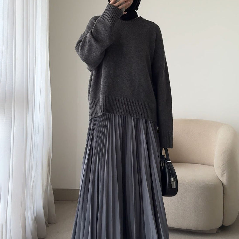 Stylish Elegant Sweater & Pleated Skirt Set