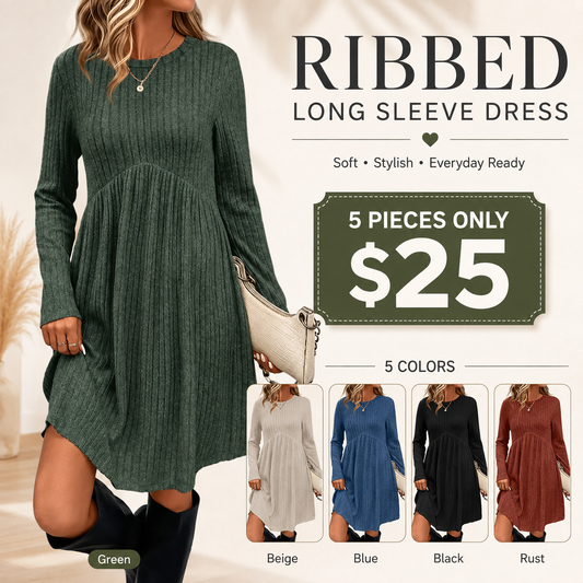 Women's Ribbed Long Sleeve Babydoll Dress