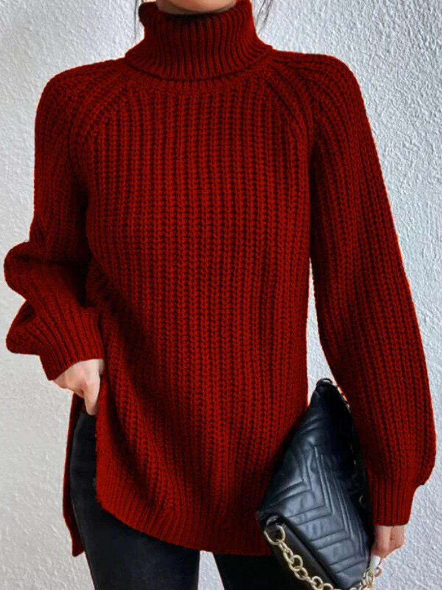 Stylish Turtleneck Slit Sweater
