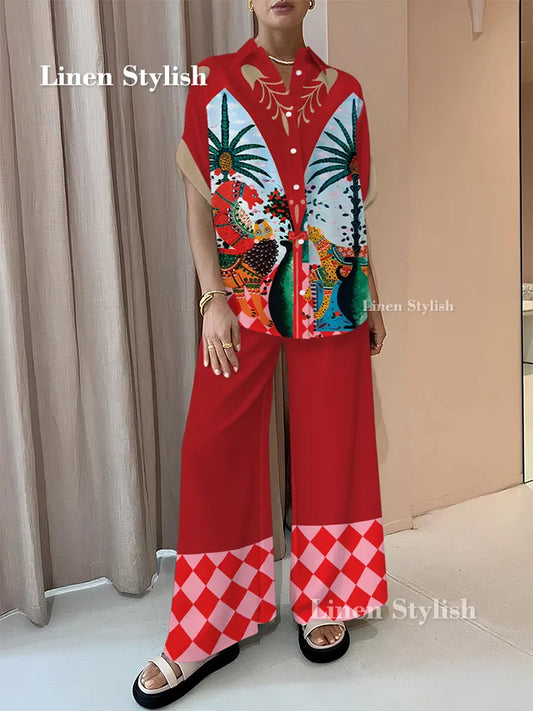 Fashion Animal Print Shirt Pants Two-piece Set