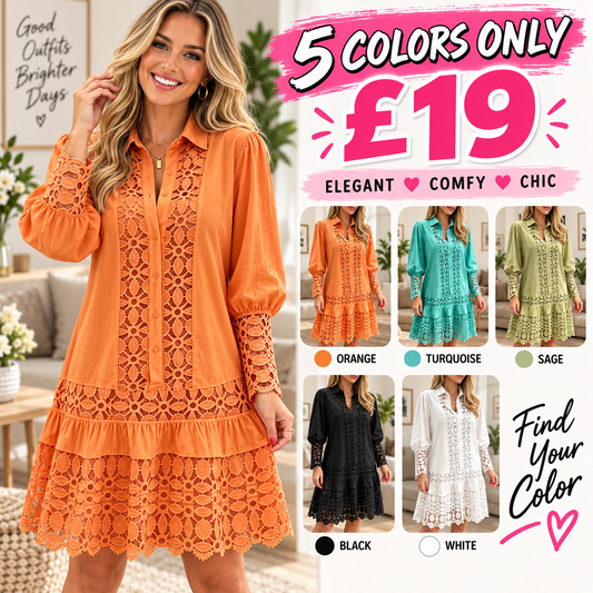 Vintage Elegant Patchwork Openwork Lace Dress