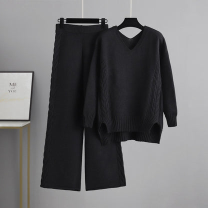 Autumn and winter knitted wide-leg pants loose casual two-piece trend