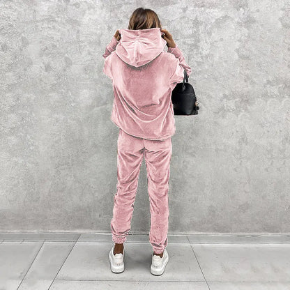 Women's solid color hooded sports casual suit