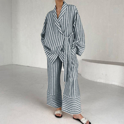 Fashion Casual Striped Loose Long Sleeve & Pants Two-Piece Set