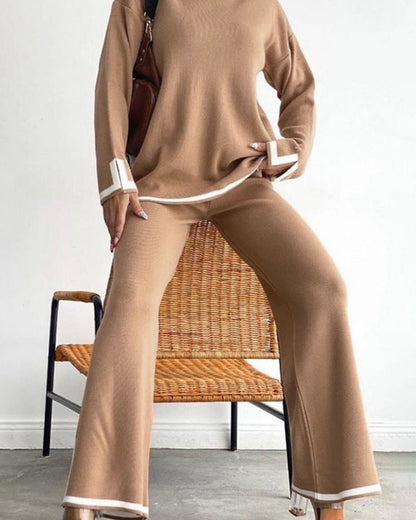 Contrast knit comfort two-piece set