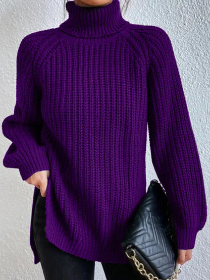 Stylish Turtleneck Slit Sweater