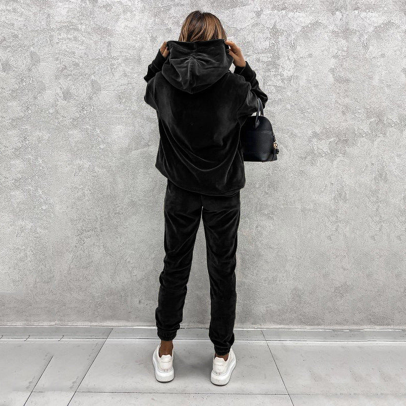 Women's solid color hooded sports casual suit