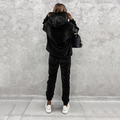 Women's solid color hooded sports casual suit