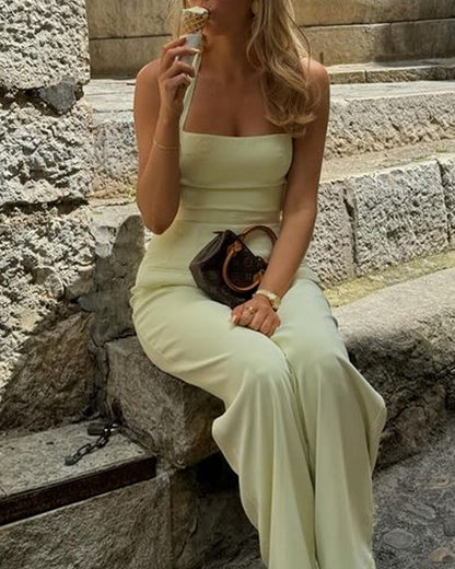 Fashion Solid Color Halter Vest & Split Skirt Two-Piece Set