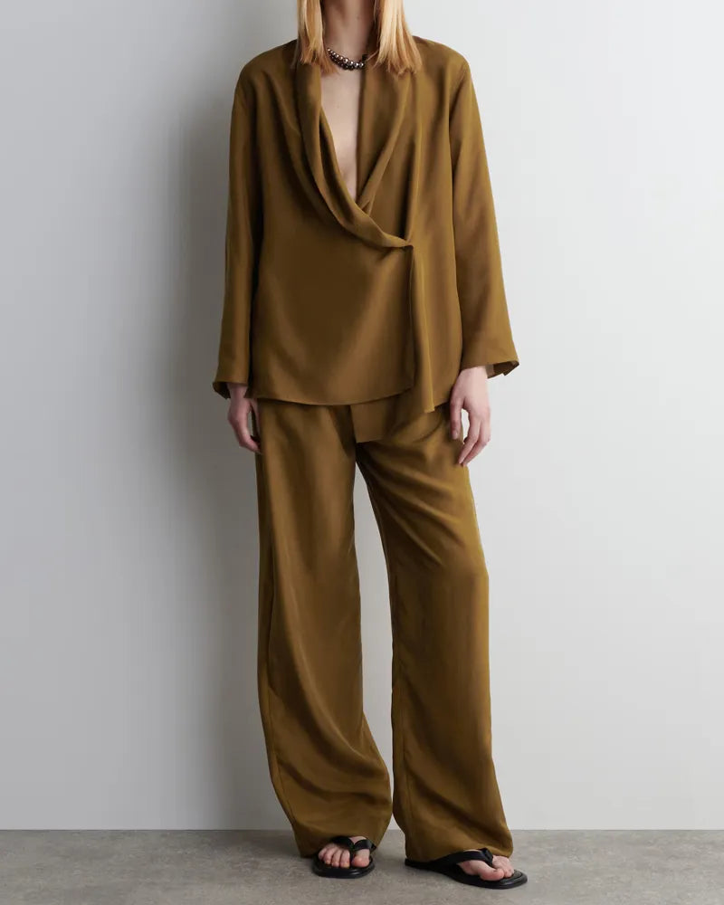 Fashionable Commuter Shirt & Pants Two-Piece Set