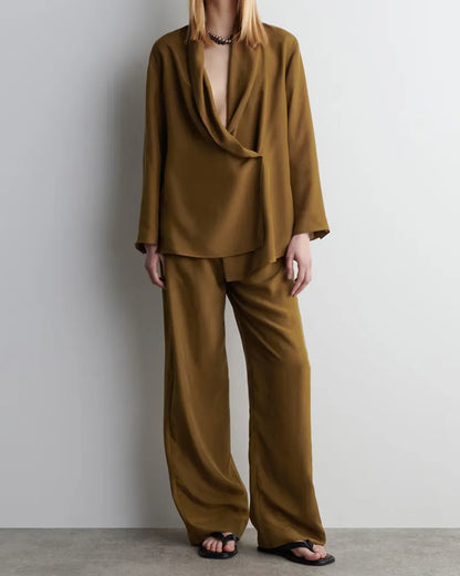 Fashionable Commuter Shirt & Pants Two-Piece Set