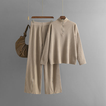 Casual Turtleneck Zipper Sweater Two-Piece Set