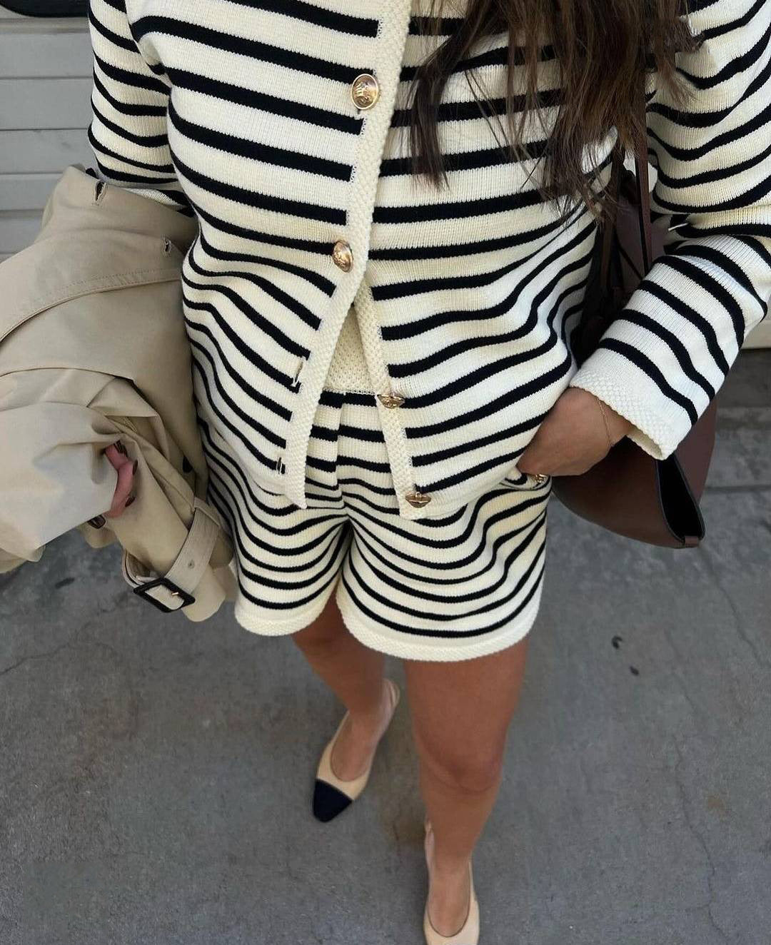 Fashion Casual Striped Crewneck Knit Sweater
