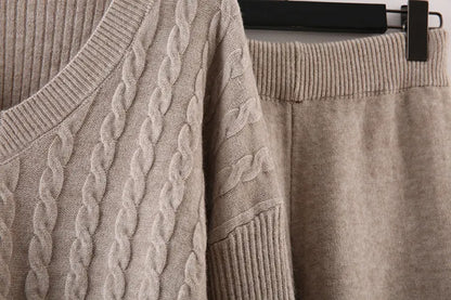 Irregular sweater knitted wide-leg pants two-piece set