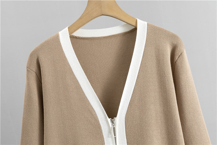 Knitted cardigan suspender wide-leg pants three-piece set