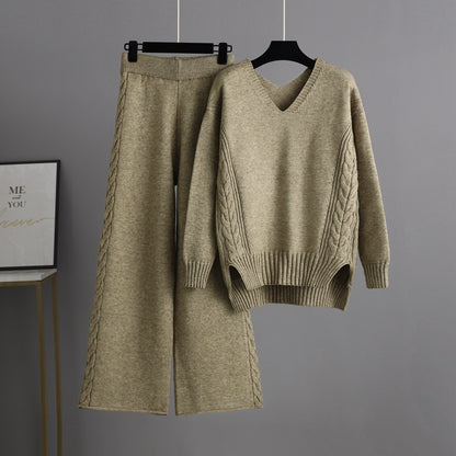 Autumn and winter knitted wide-leg pants loose casual two-piece trend