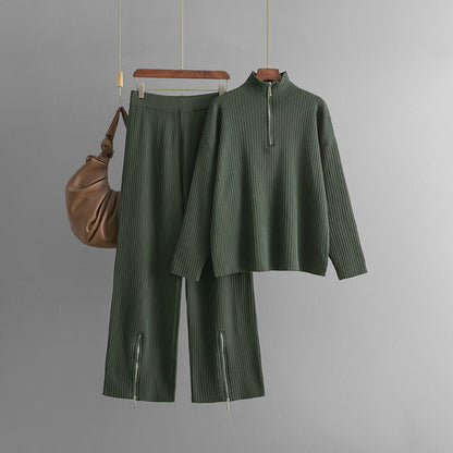 Casual Turtleneck Zipper Sweater Two-Piece Set