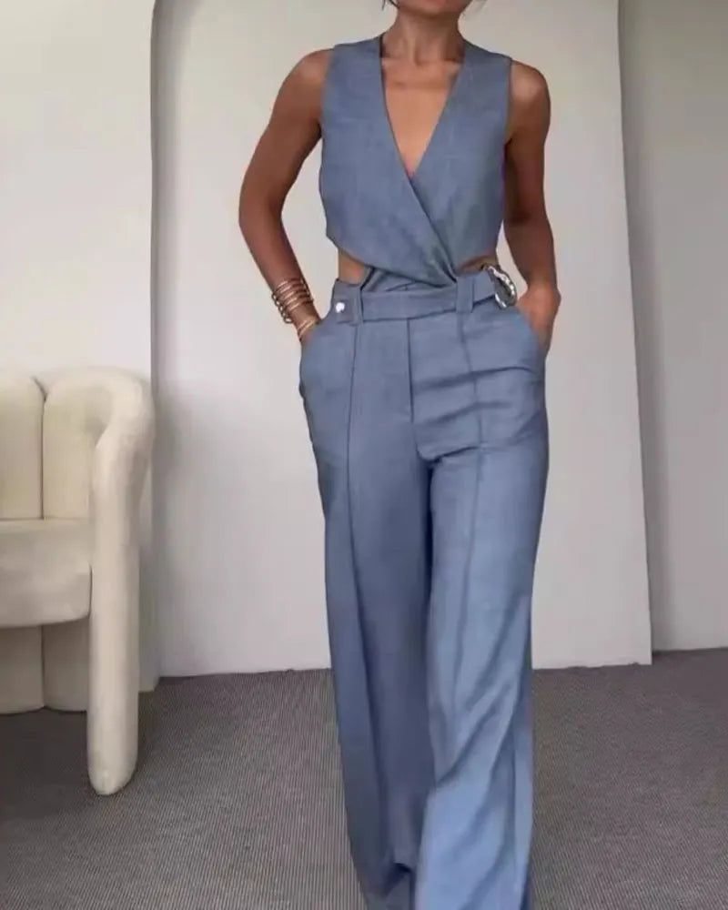 Fashion Crossover Vest & Pants Two-piece Set