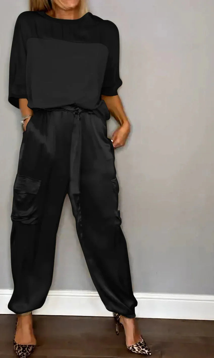 Fashionable Half-sleeved Top & Pants Two-piece Set