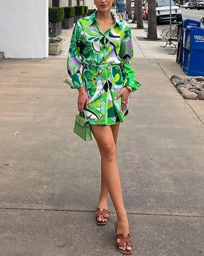 Fashion Print Lapel Shirt Suit