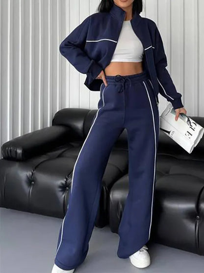 Stylish Striped Turtleneck Long-Sleeved Hoodie & Pants Two-Piece Set
