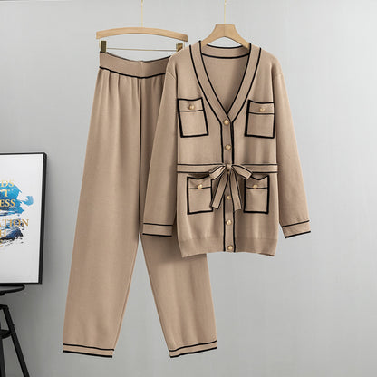 Elegant Color Contrast Two-piece Sweater Suit