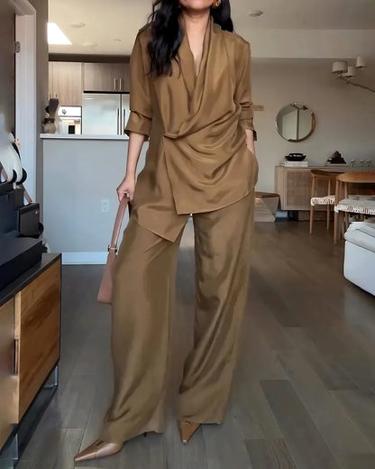 Fashionable Commuter Shirt & Pants Two-Piece Set