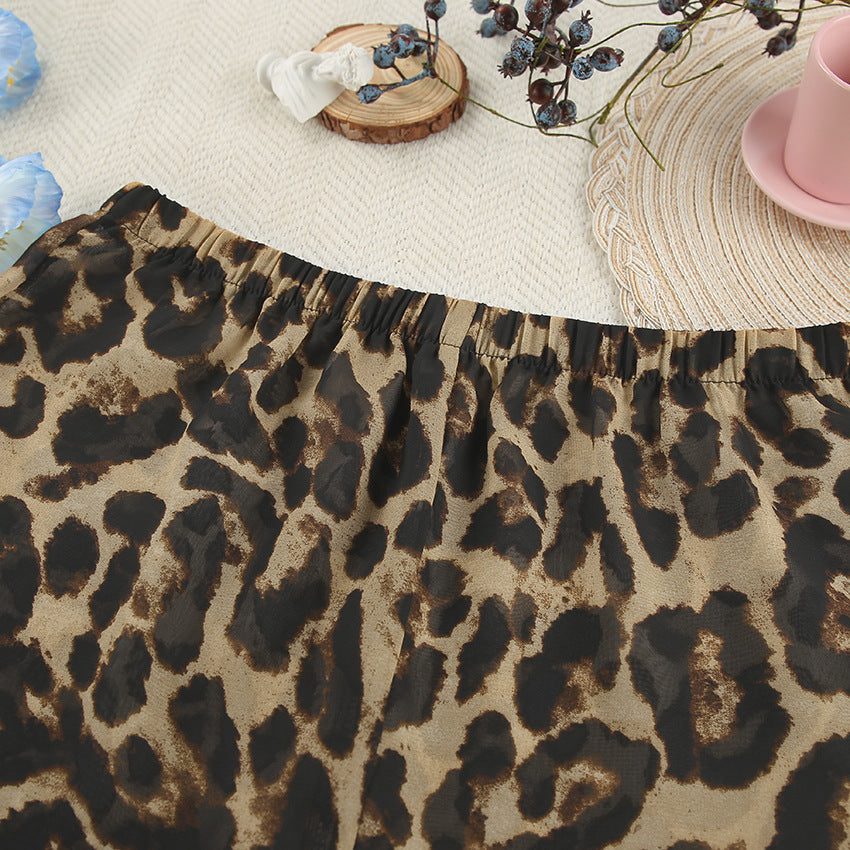 Fashion Leopard Print Long Sleeve Shirt & Shorts Two-Piece Set