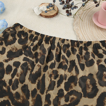 Fashion Leopard Print Long Sleeve Shirt & Shorts Two-Piece Set