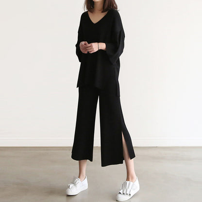 V Neck Sweater Pants Two-Piece Set