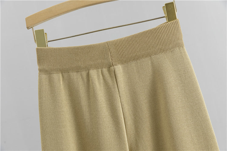 Casual diamond knitted wide-leg pants two-piece set