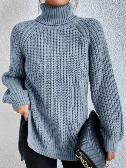 Stylish Turtleneck Slit Sweater