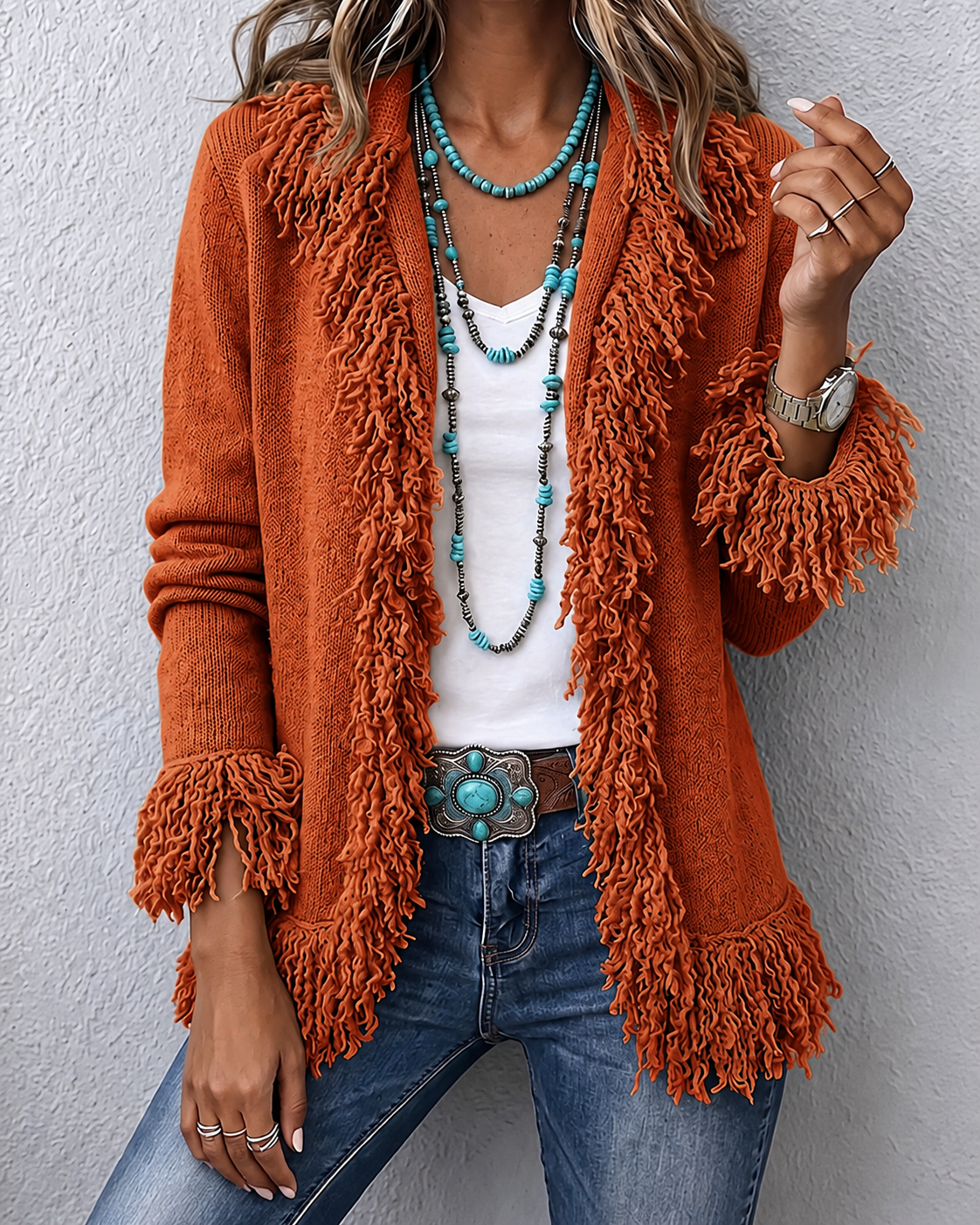 Boho Fringe Open-Front Cardigan